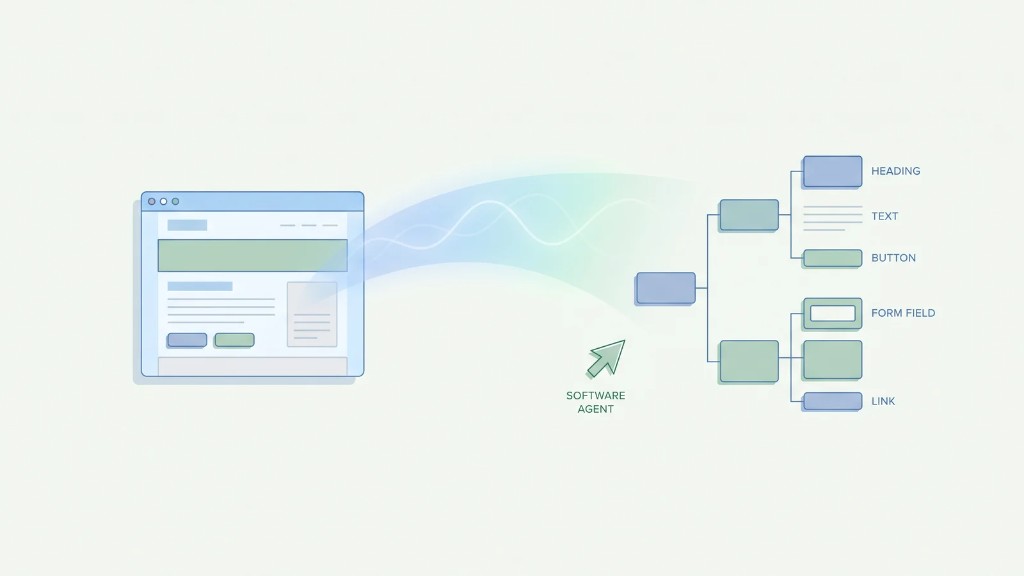 Ένα AI agent διαβάζει τη δομή της σελίδας: headings, κουμπιά, πεδία φόρμας και links