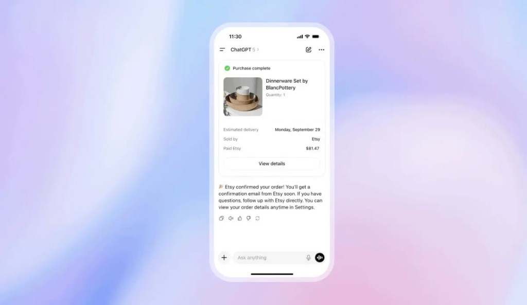 Purchase complete μέσα στο ChatGPT: η αγορά ολοκληρώνεται στο chat, με confirmation από τρίτο marketplace όπως το Etsy