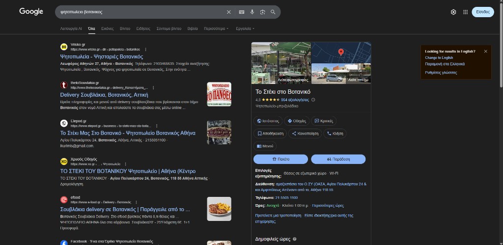 ψητοπωλείο βοτανικός, Google Business Profile